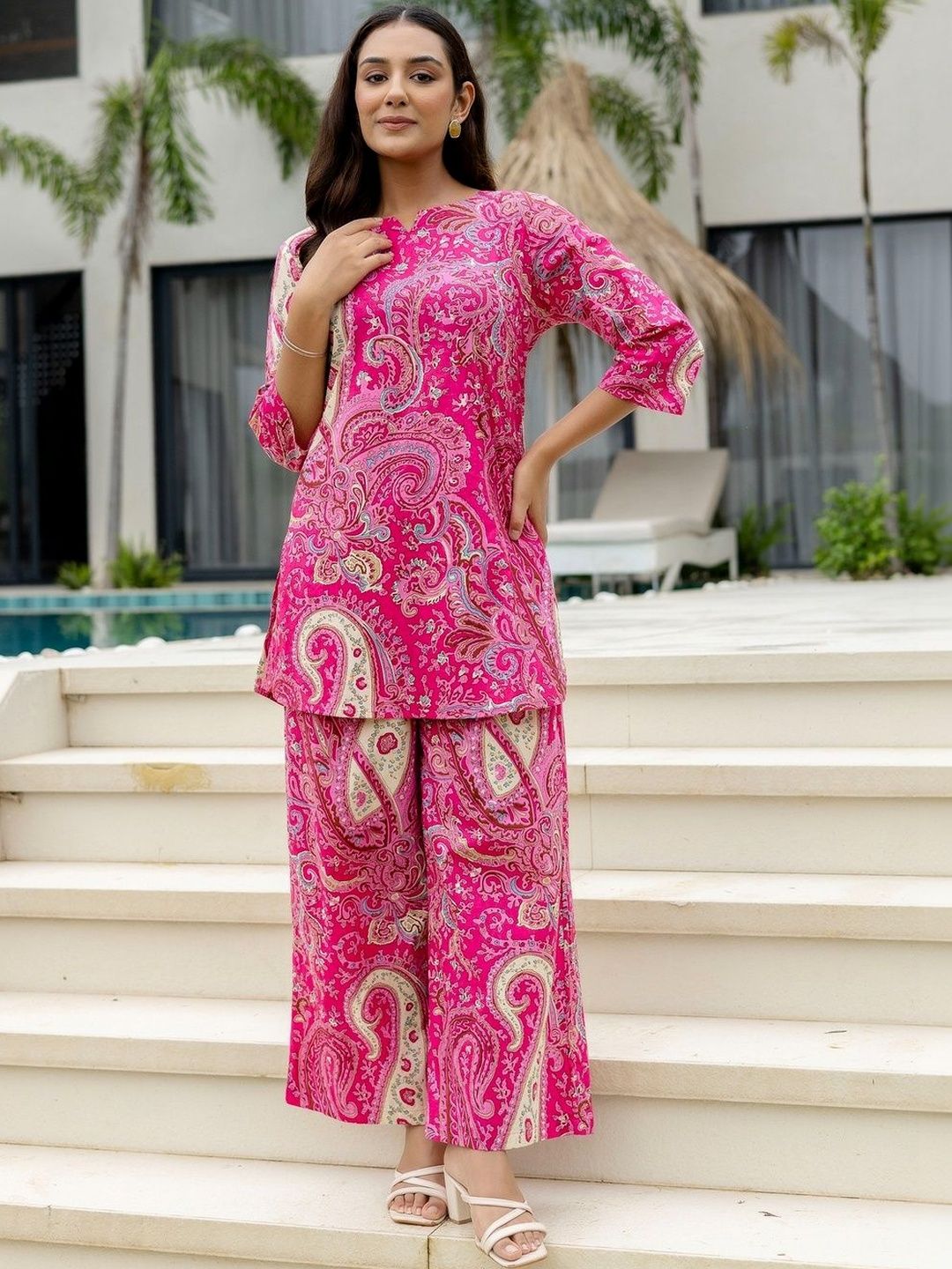 ME & MY Printed Round Neck Top & Palazzos Co-Ords