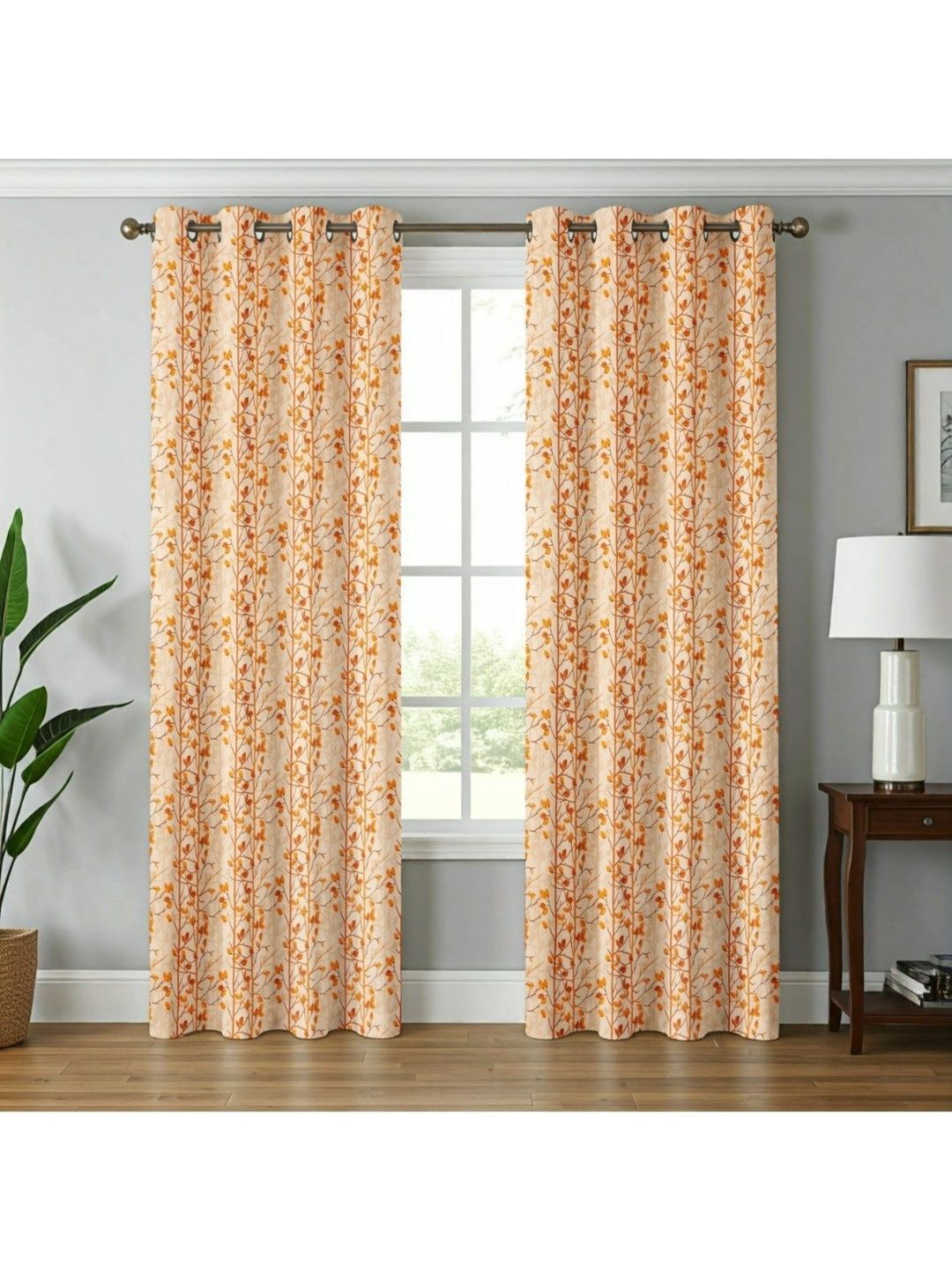 UrbanArts Orange Set of 2 Floral Room Darkening Window Curtain