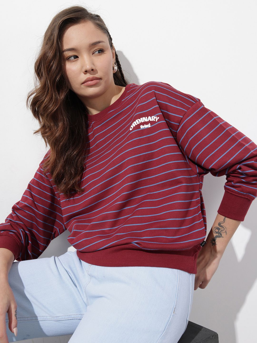 The Roadster Life Co. Striped Knitted Sweatshirt