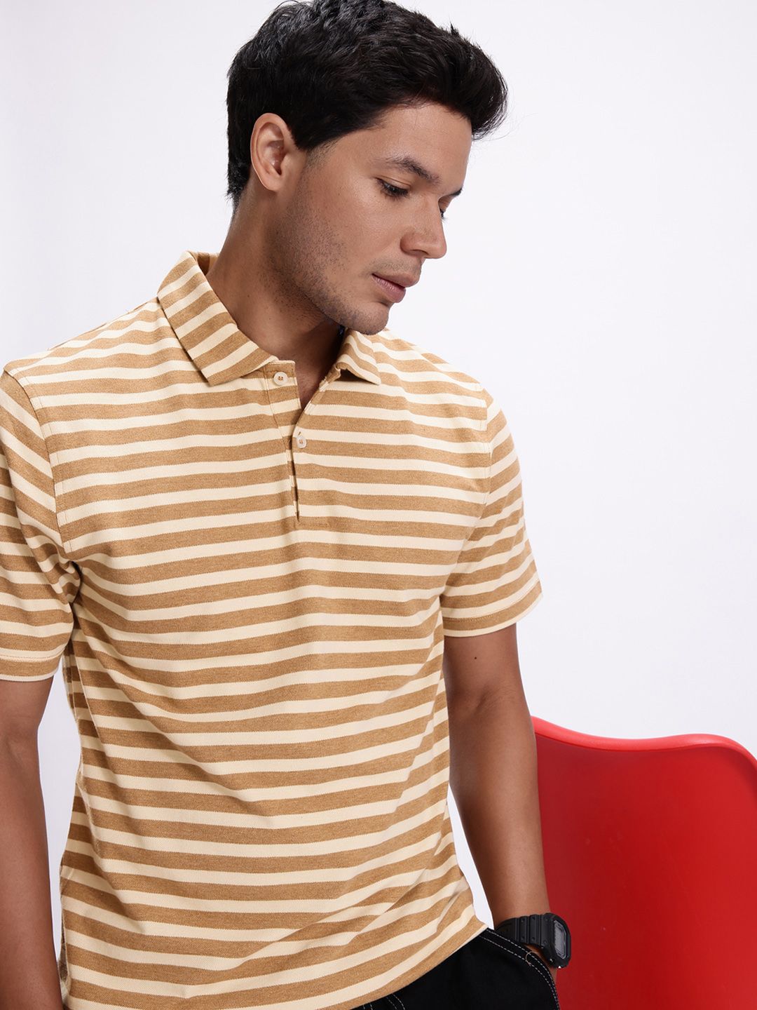 Kook N Keech Striped Polo Collar Pure Cotton T-shirt