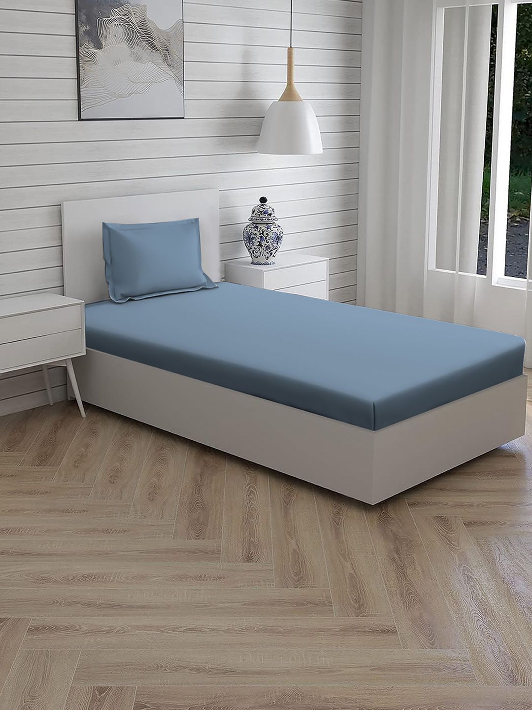 Living scapes by Pantaloons Blue Cotton 144 TC Single Bedsheet Sets - 1.52 m x 1.98 m