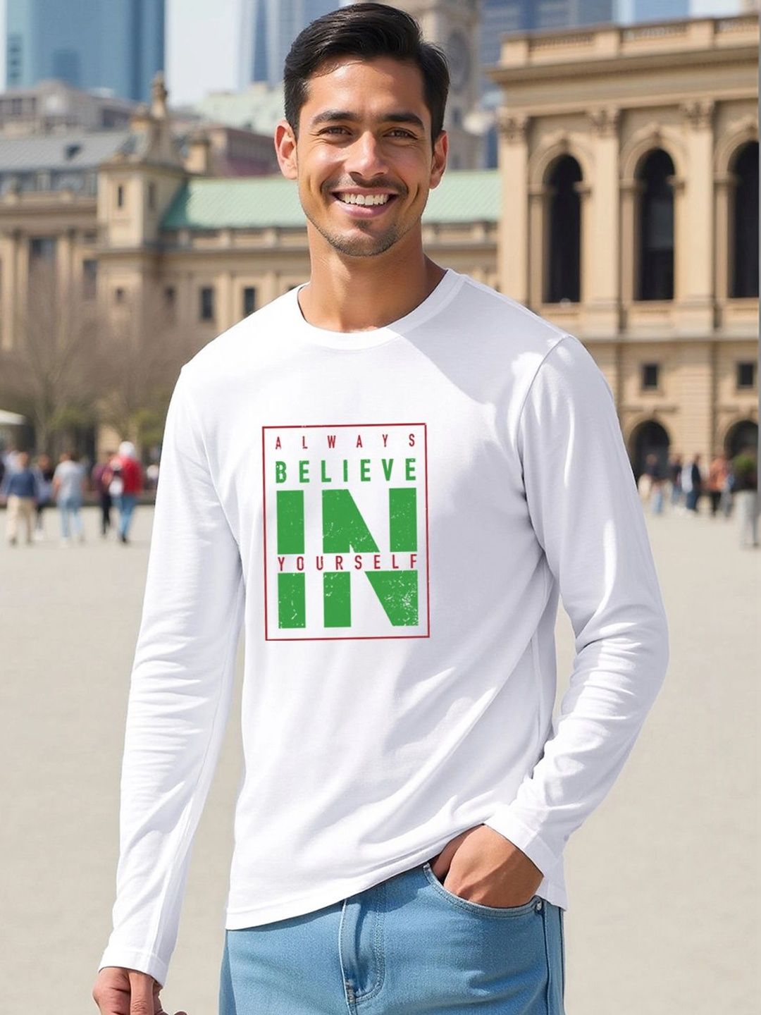 Bewakoof Men White Believe In Yourself Typography T-shirt
