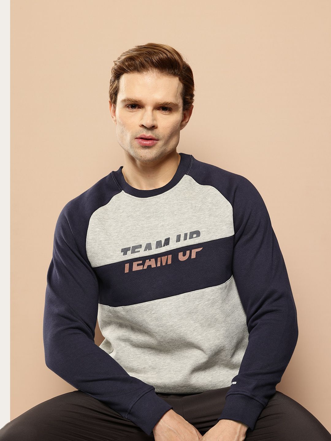 Alcis Colourblocked Typography Fleece Sweatshirt
