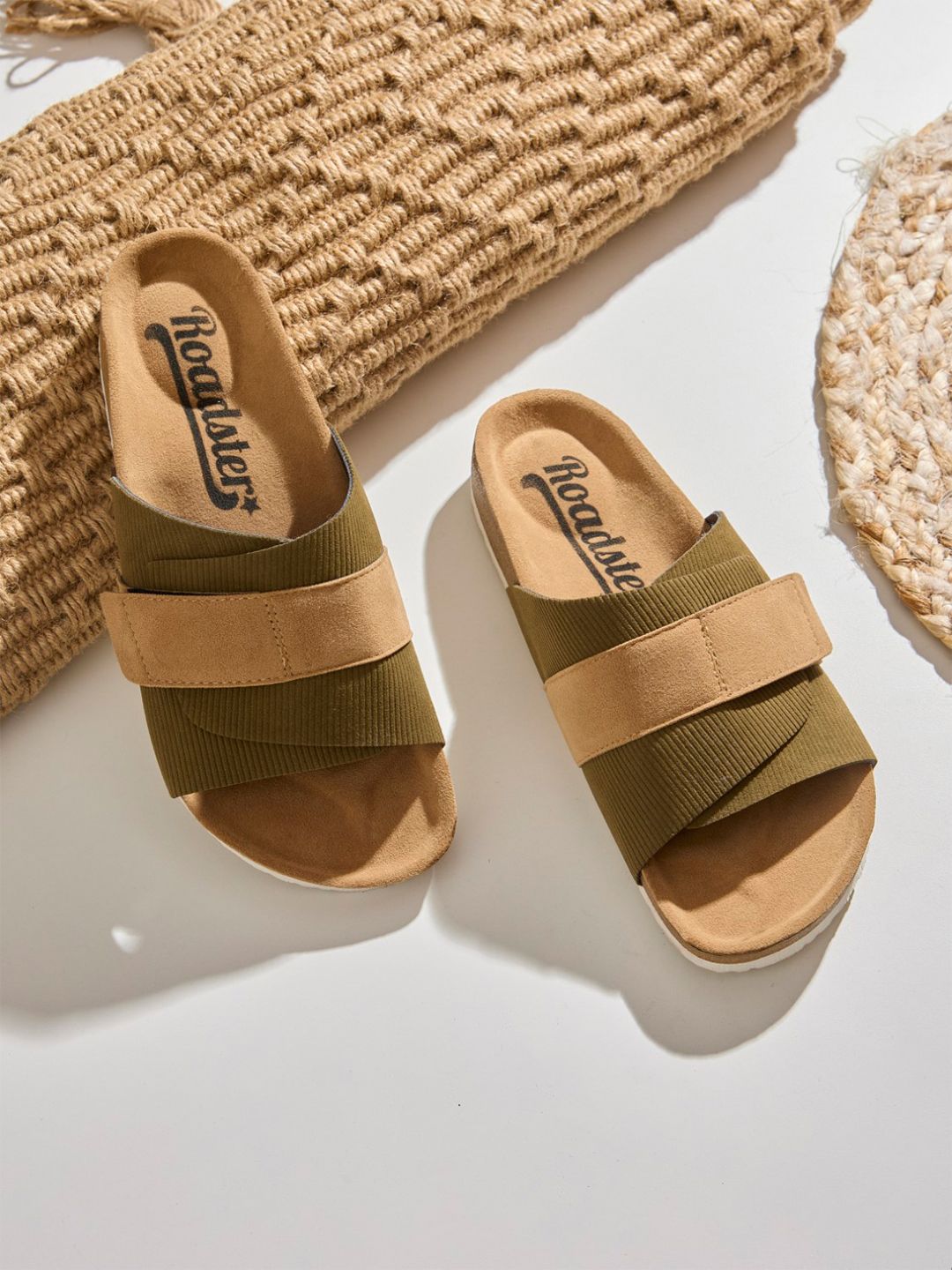 Roadster Men Olive & Camel Brown Comfort Sandals