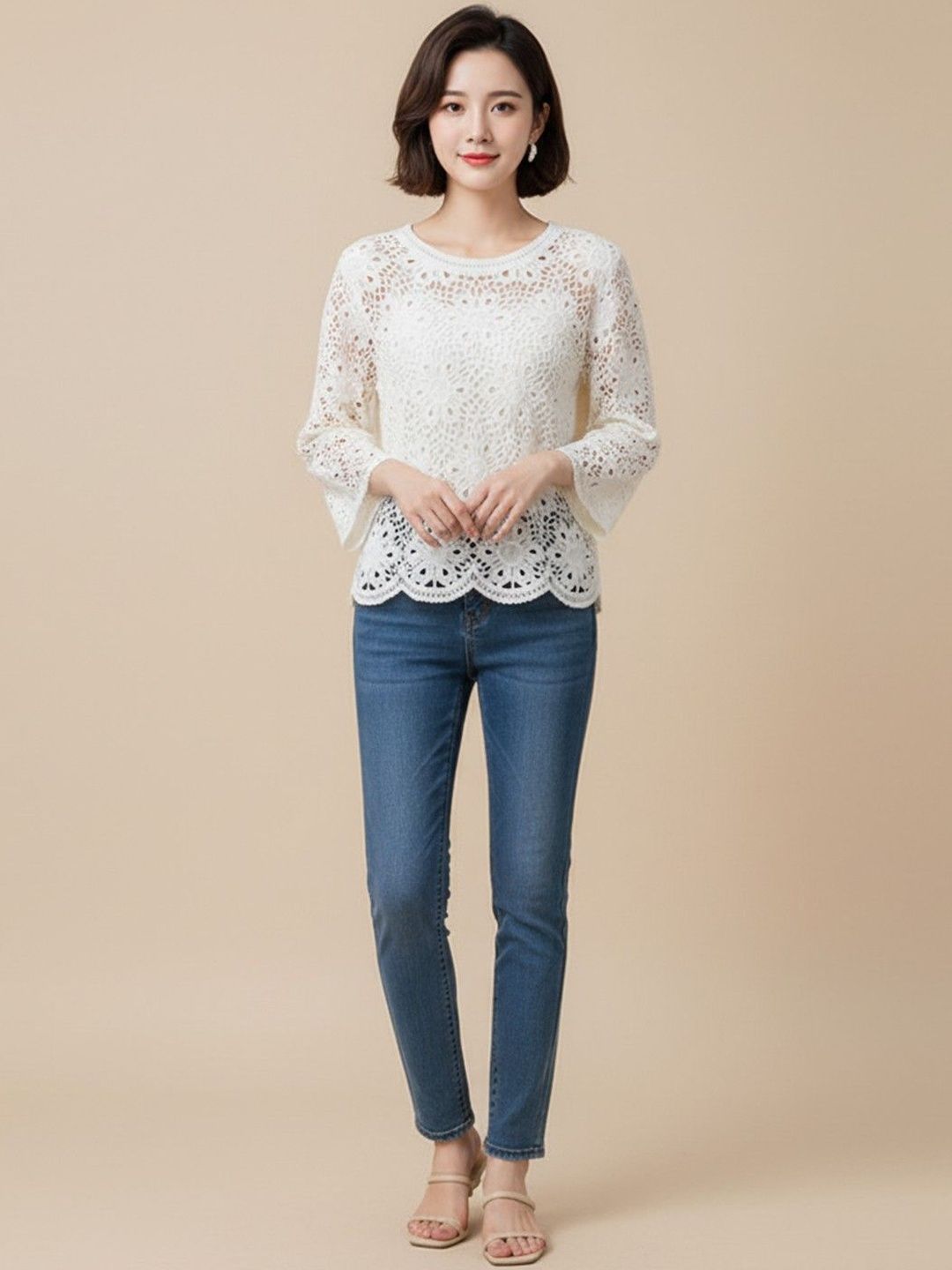 Buy Porsorte White Crochet Net Lace Sheer Top - Tops for Women