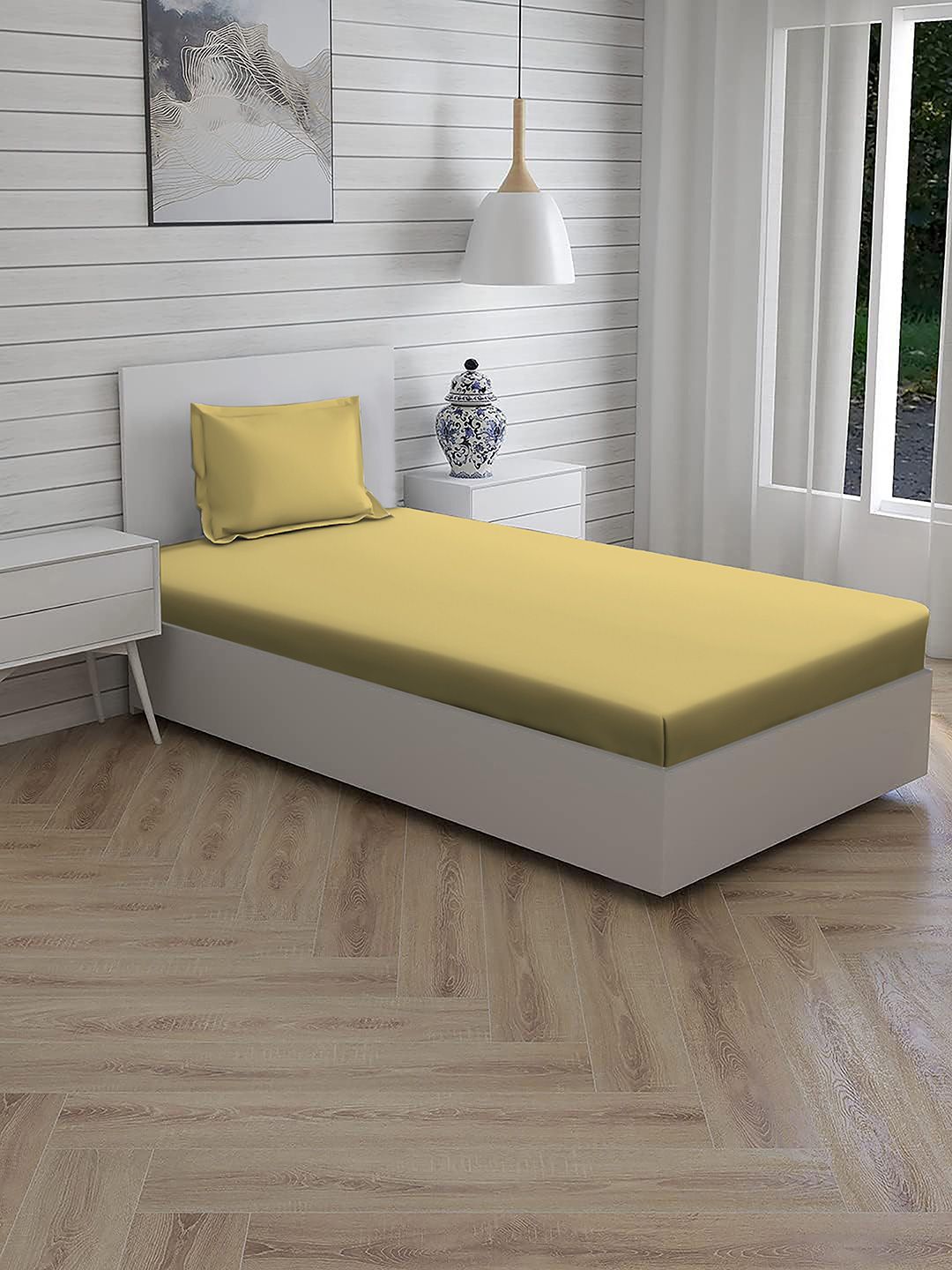 Living scapes by Pantaloons Yellow Cotton 144 TC Single Bedsheet Sets - 1.52 m x 1.98 m