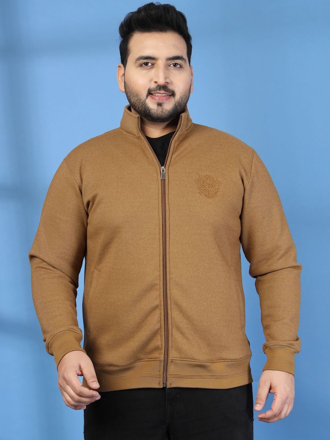 plusS Men Open Front Jacket with Embroidered