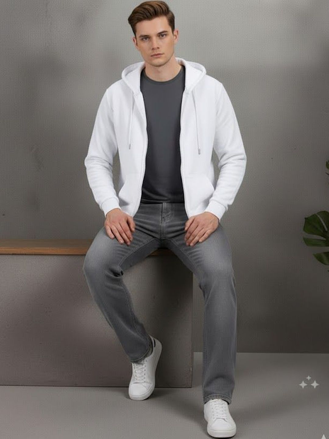R.Code by The Roadster Life Co. Men Fleece Lightweight Open Front Jacket