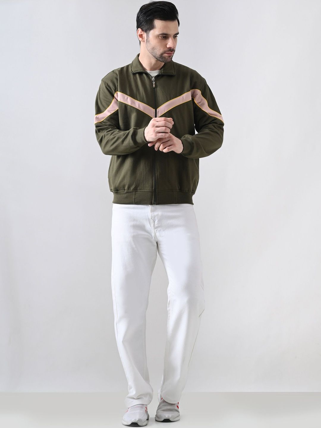 BAESD Men Colourblocked Fleece Lightweight Bomber Jacket