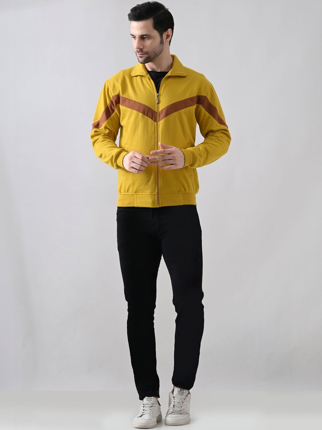 BAESD Men Colourblocked Fleece Lightweight Bomber Jacket