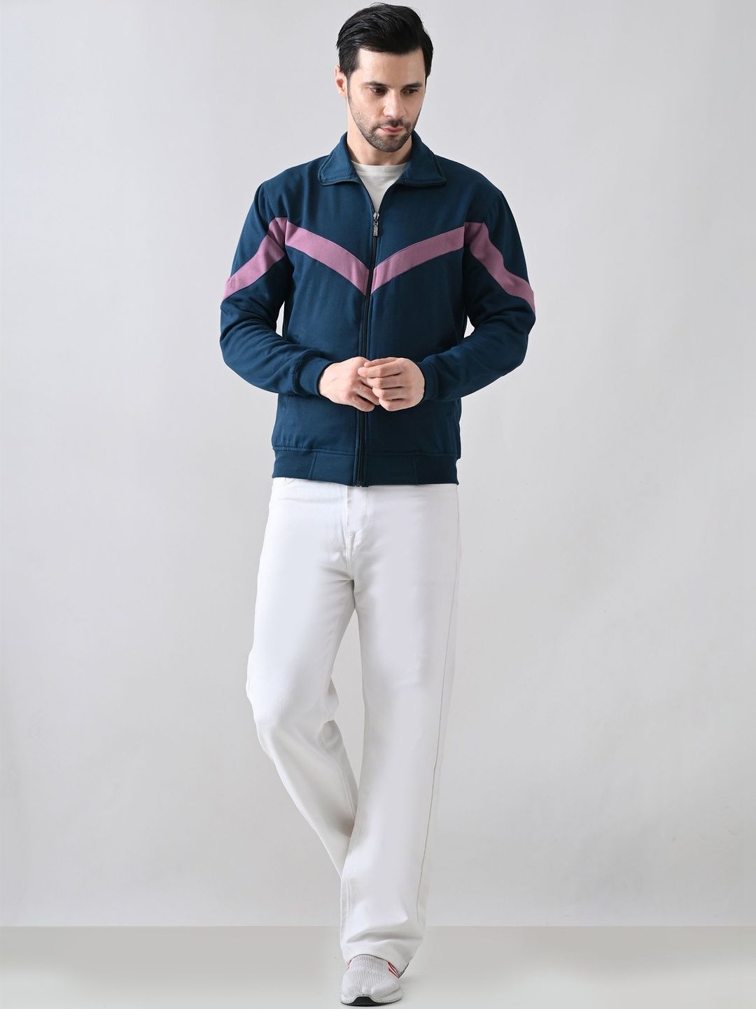 BAESD Men Colourblocked Fleece Lightweight Sporty Jacket