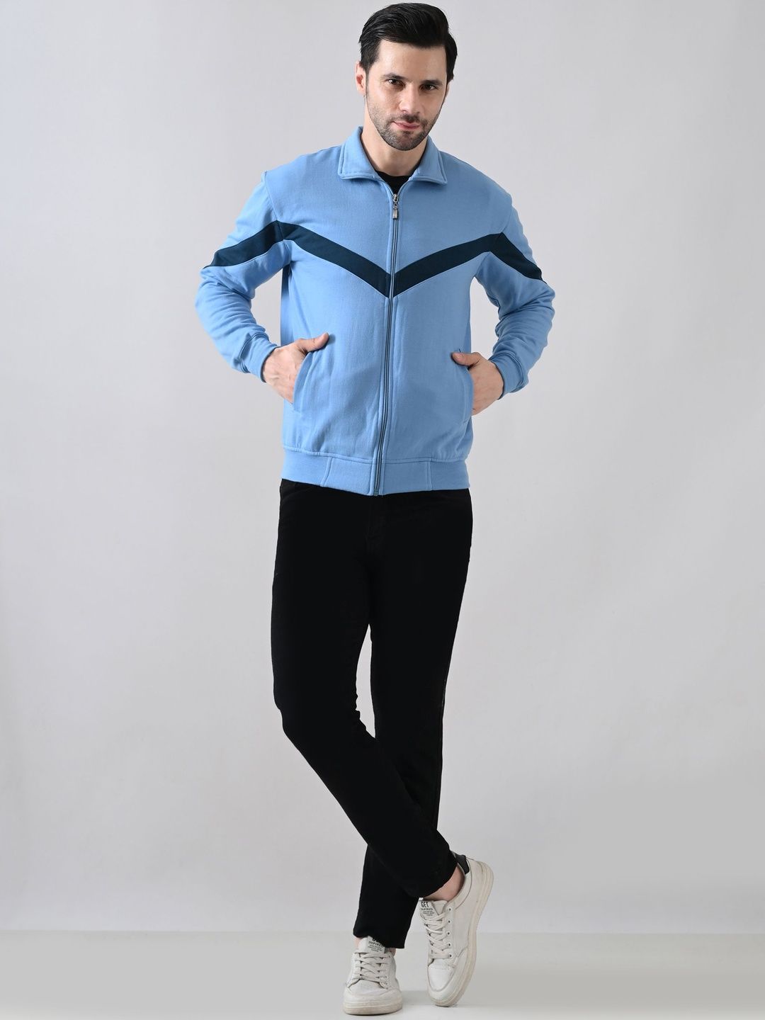 BAESD Men Colourblocked Fleece Lightweight Sporty Jacket