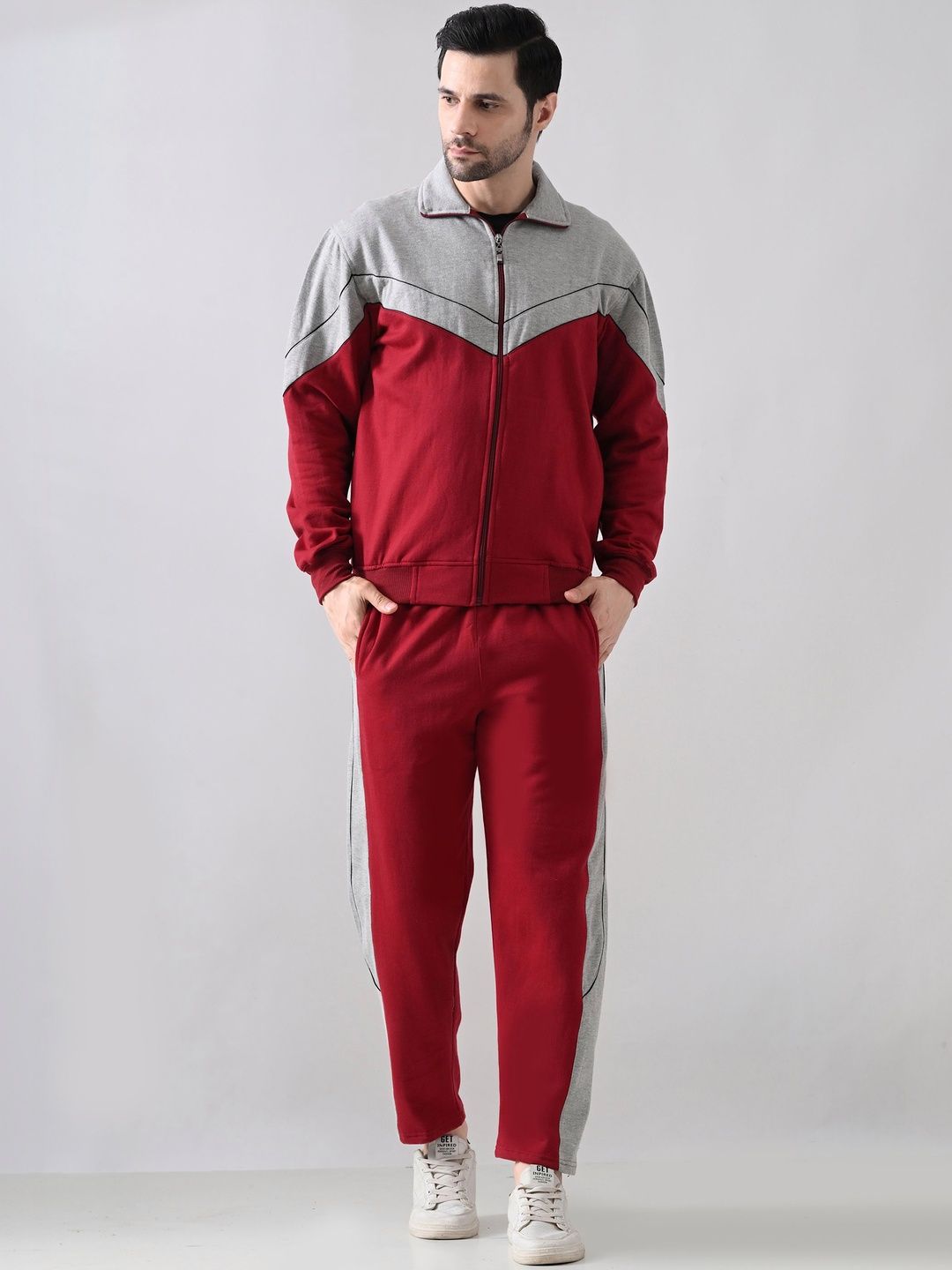 BAESD Men Colourblocked Polo Collar Long Sleeves Tracksuits