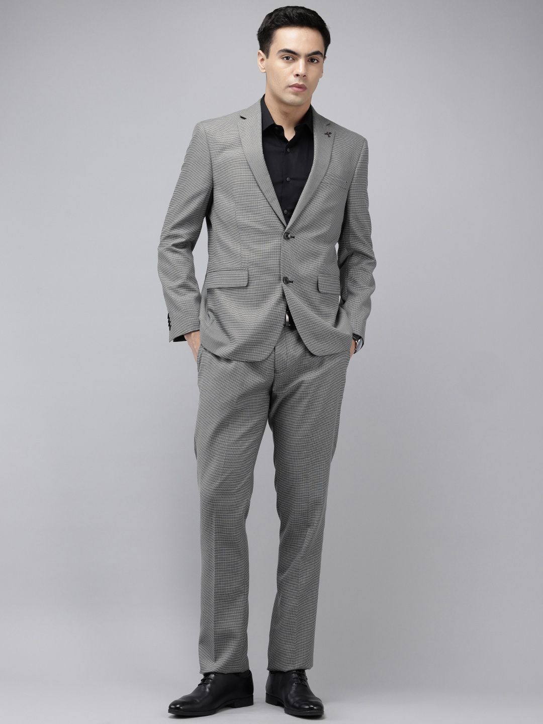 Theme Slim Fit Checked Notched Lapel Collar Single Breasted Formal 2-Piece Suit