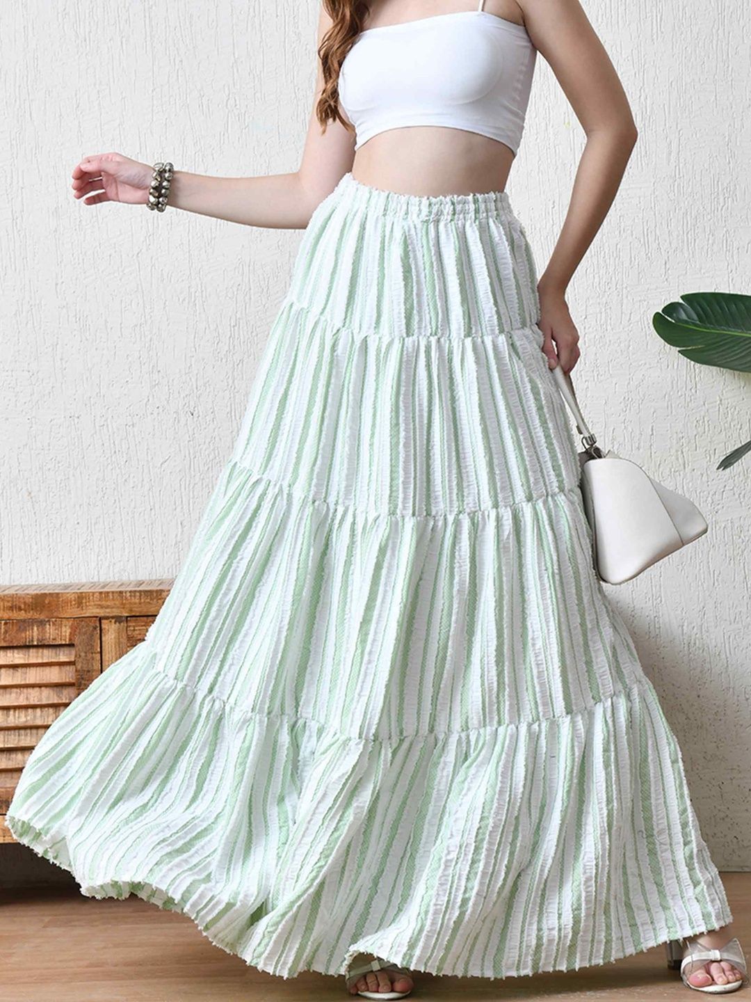 YANAMORA Women Striped Maxi Flared Skirts
