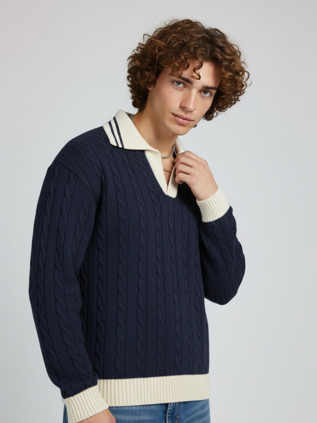 glitchez glitchez Men Cable Knit Relaxed Fit Pullover