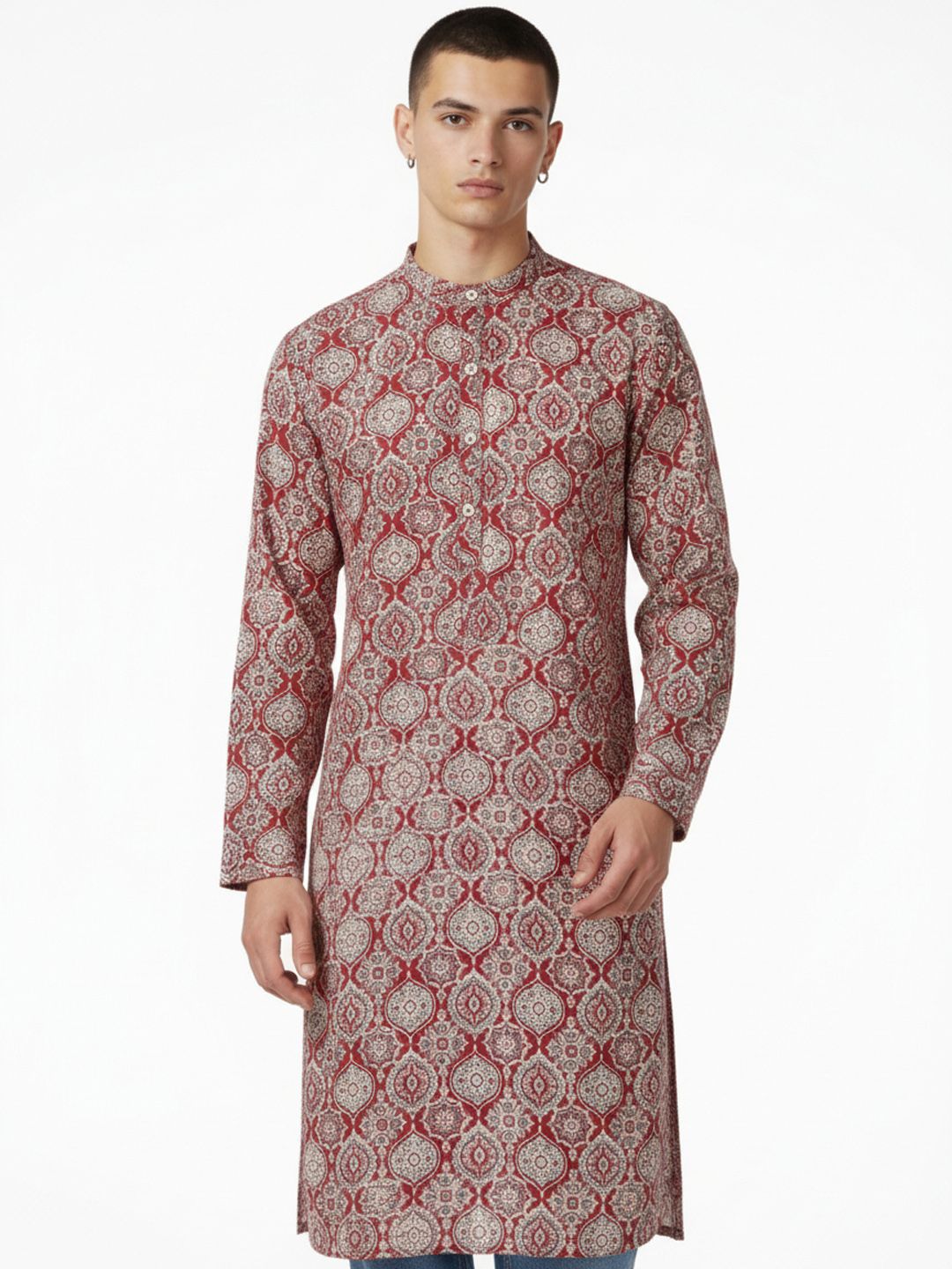 Anouk Rustic Ethnic Motifs Printed Band Collar Straight Kurta