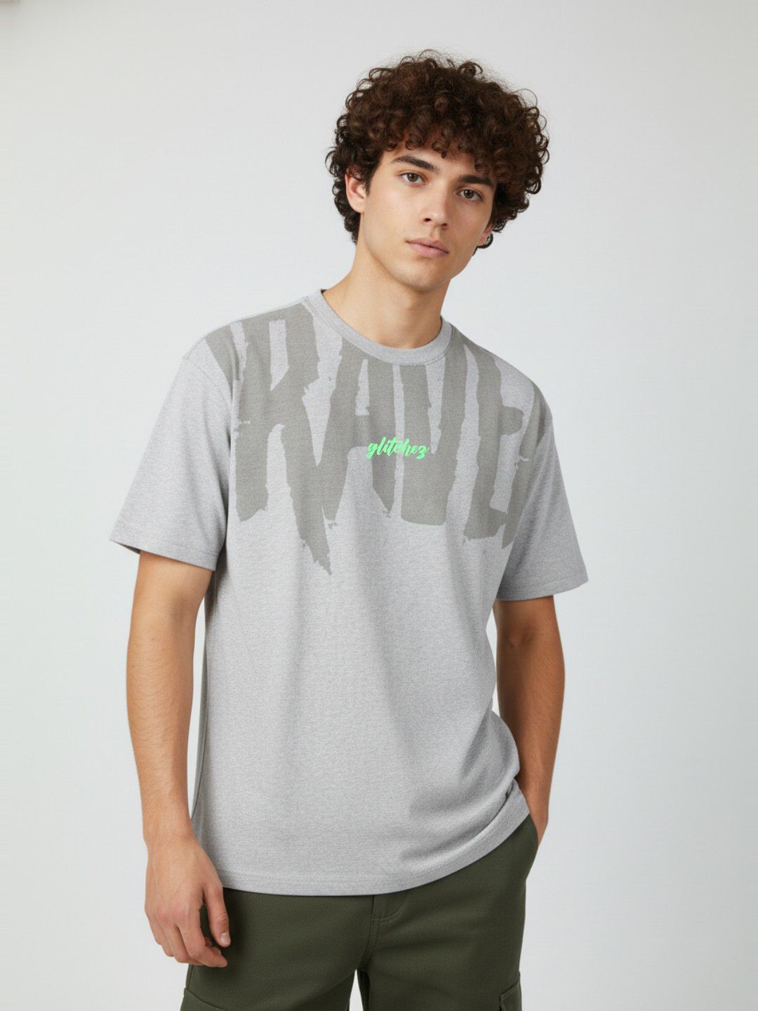 Glitchez Oversized Typography Printed Drop-Shoulder T-Shirt