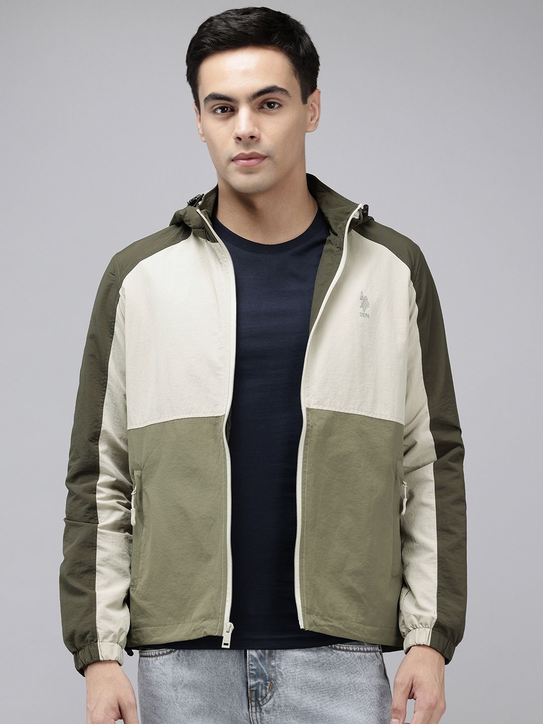 U.S. Polo Assn. Colourblocked Hooded Tailored Jacket