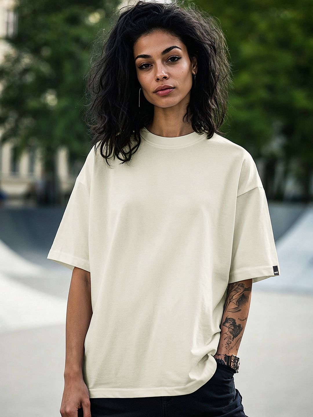 Bewakoof Women Off White Oversized T-shirt