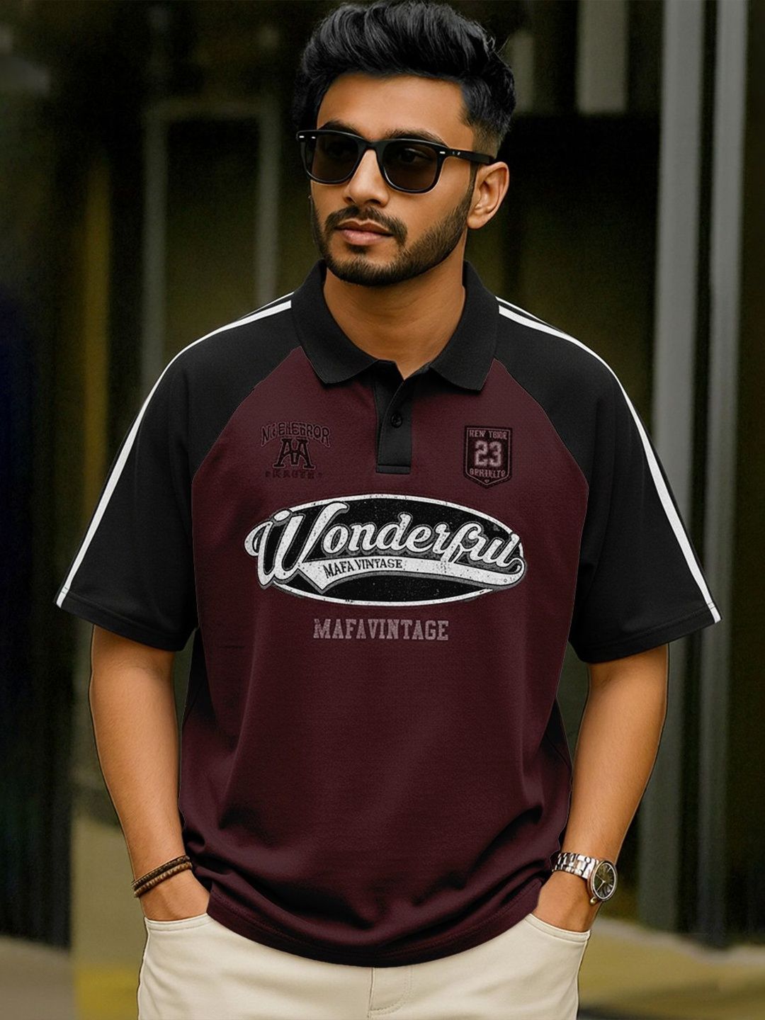 Force Men Typography Colourblocked Polo Collar T-shirt