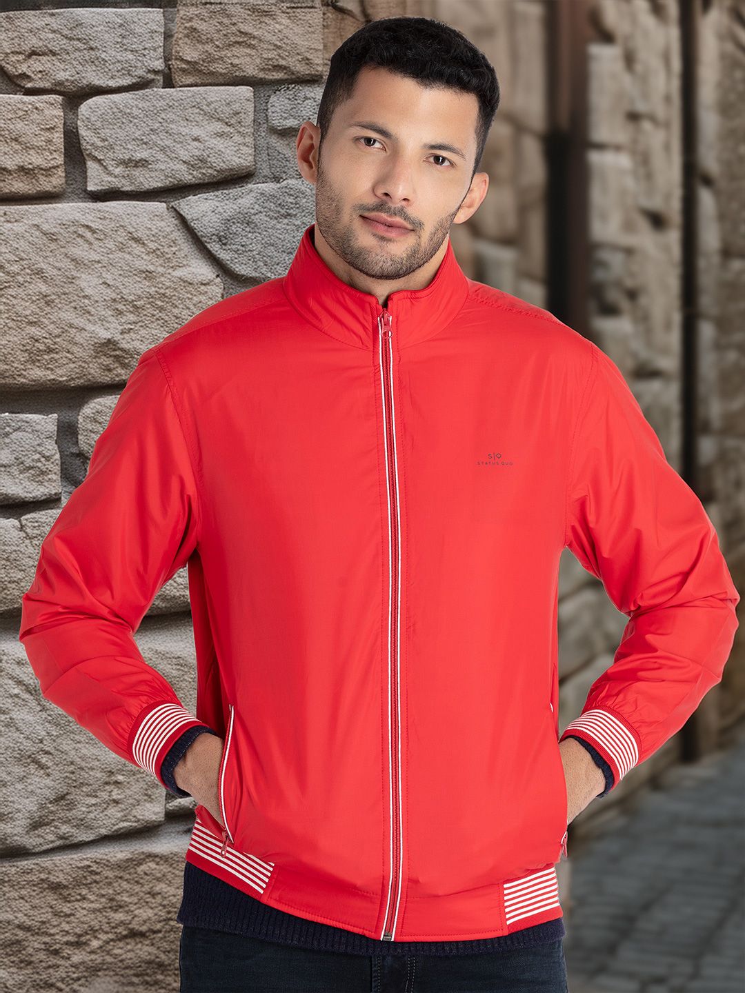 Status Quo Stand Collar Lightweight Bomber Jacket