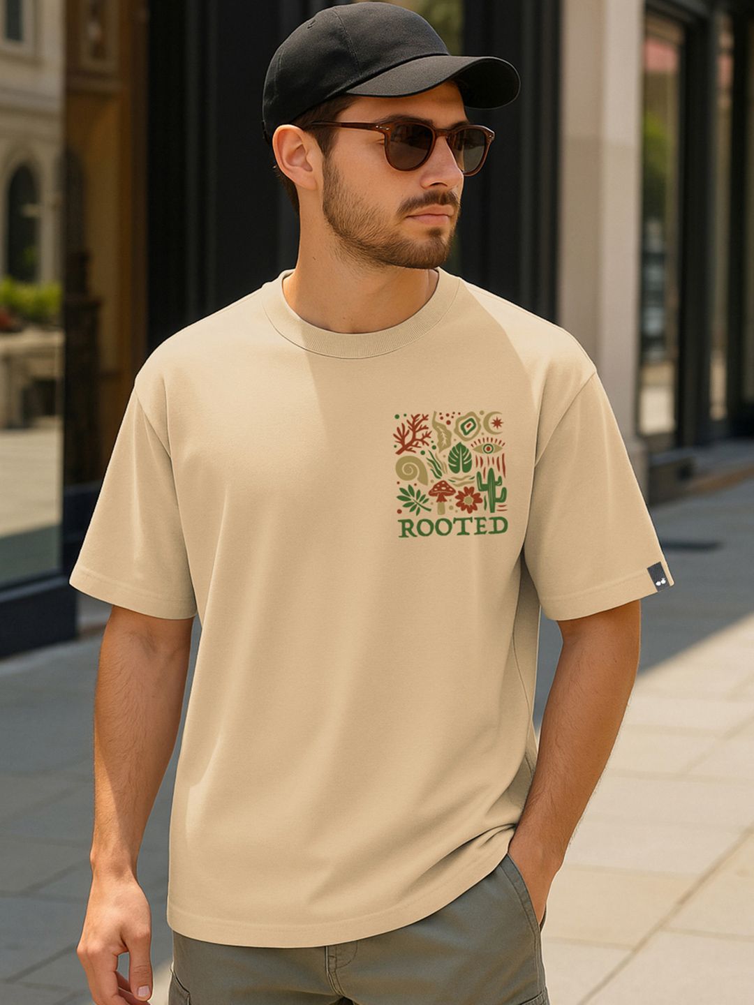 Bewakoof Men Typography Printed Round Neck Cotton Oversized T-shirt