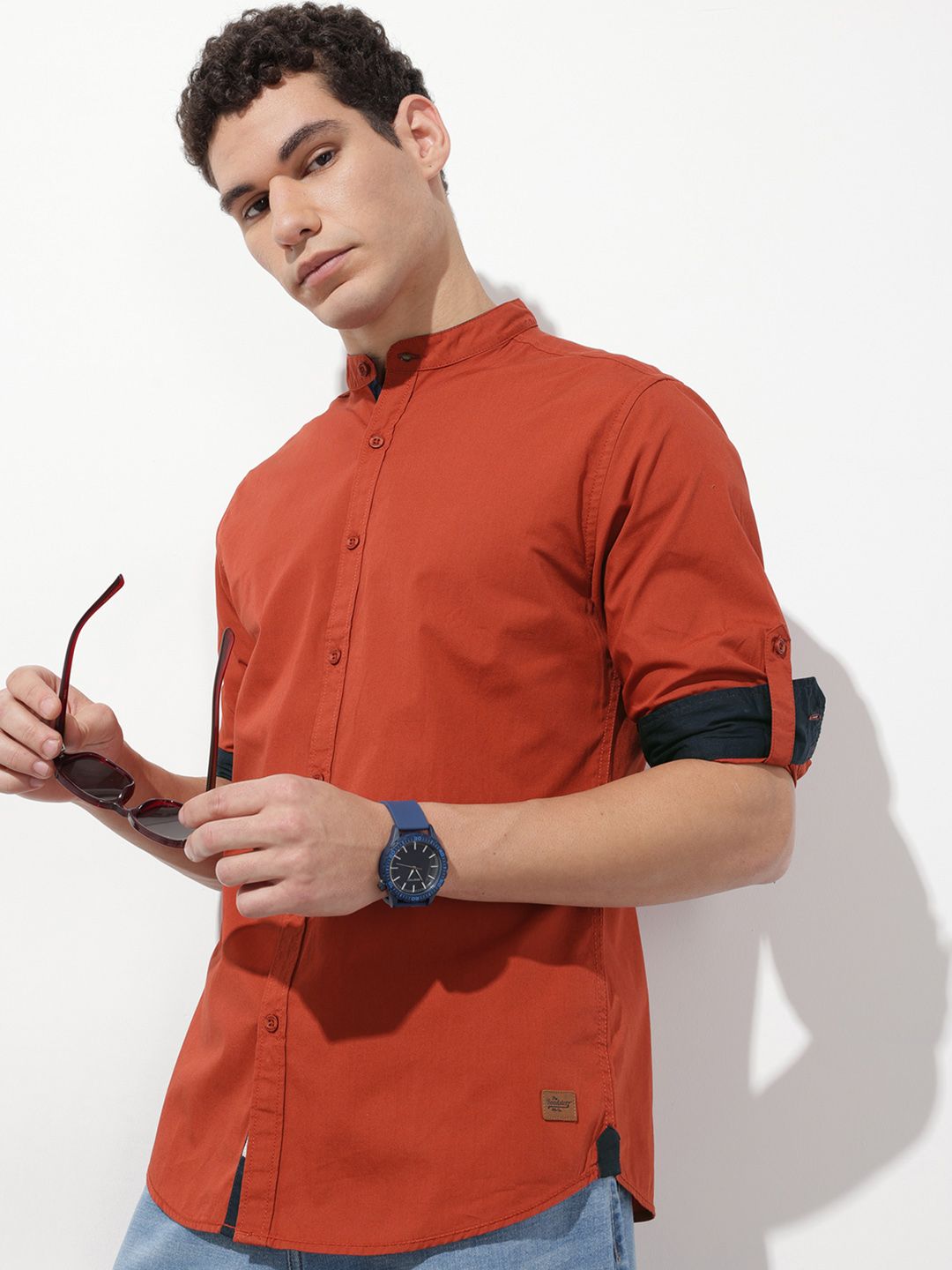 The Roadster Life Co. Band Collar Pure Cotton Casual Shirt
