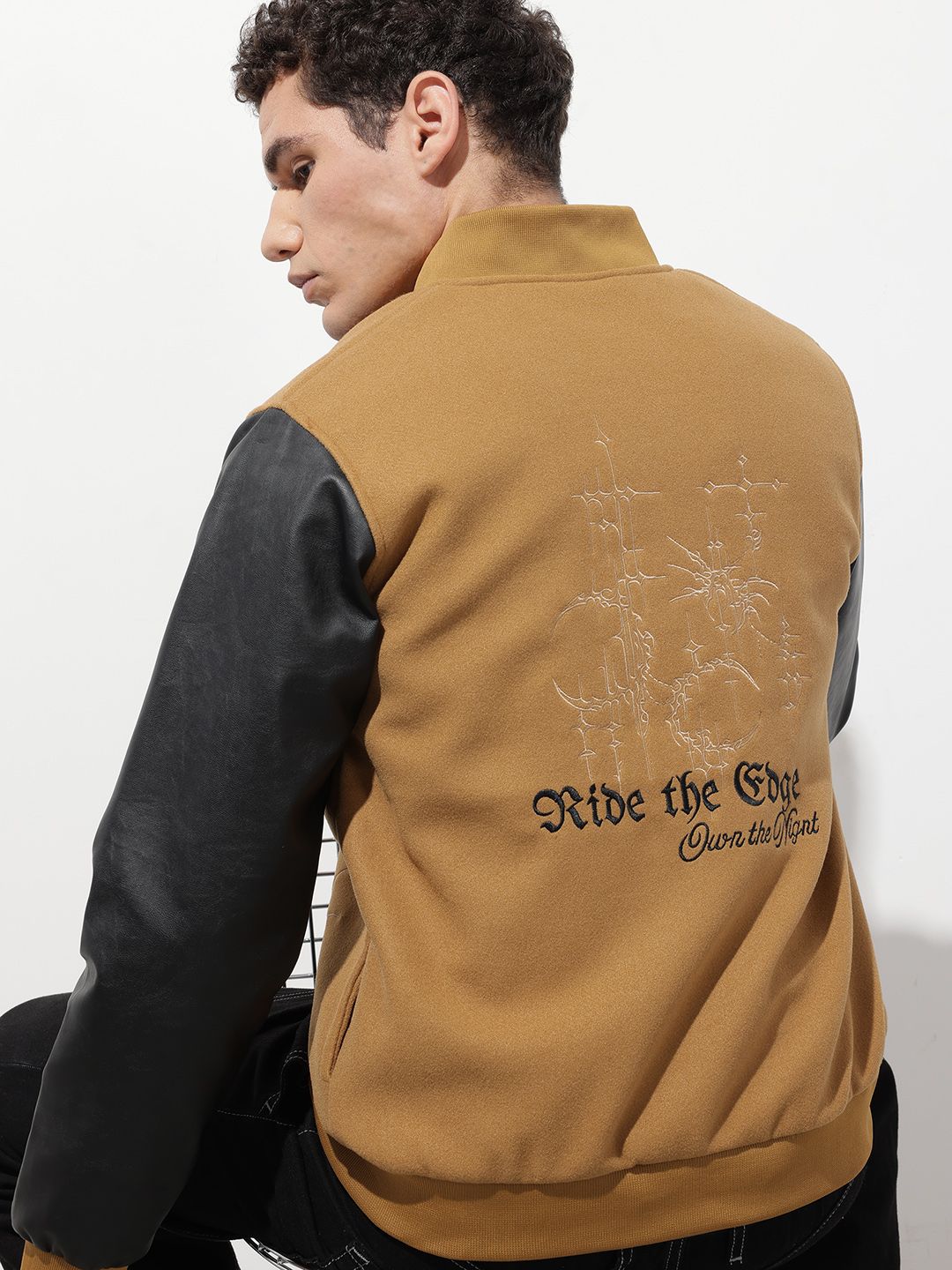 The Roadster Life Co. Typography Embroidered Colourblocked Varsity Jacket