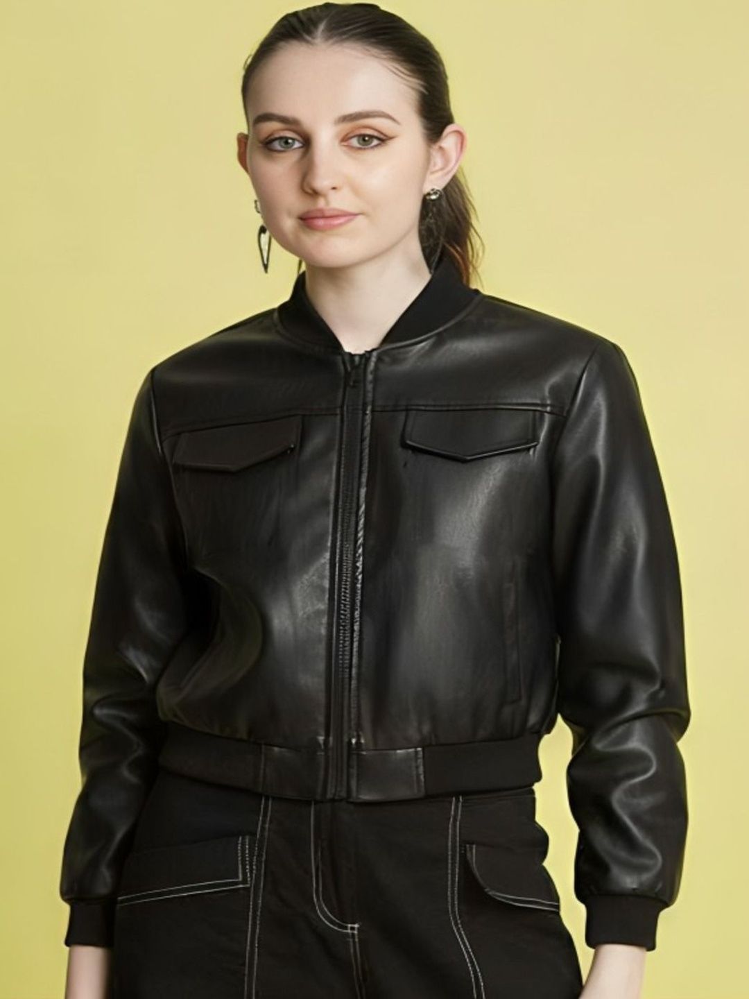THE FASHION HUB Women Leather Water Resistant Bomber Jacket
