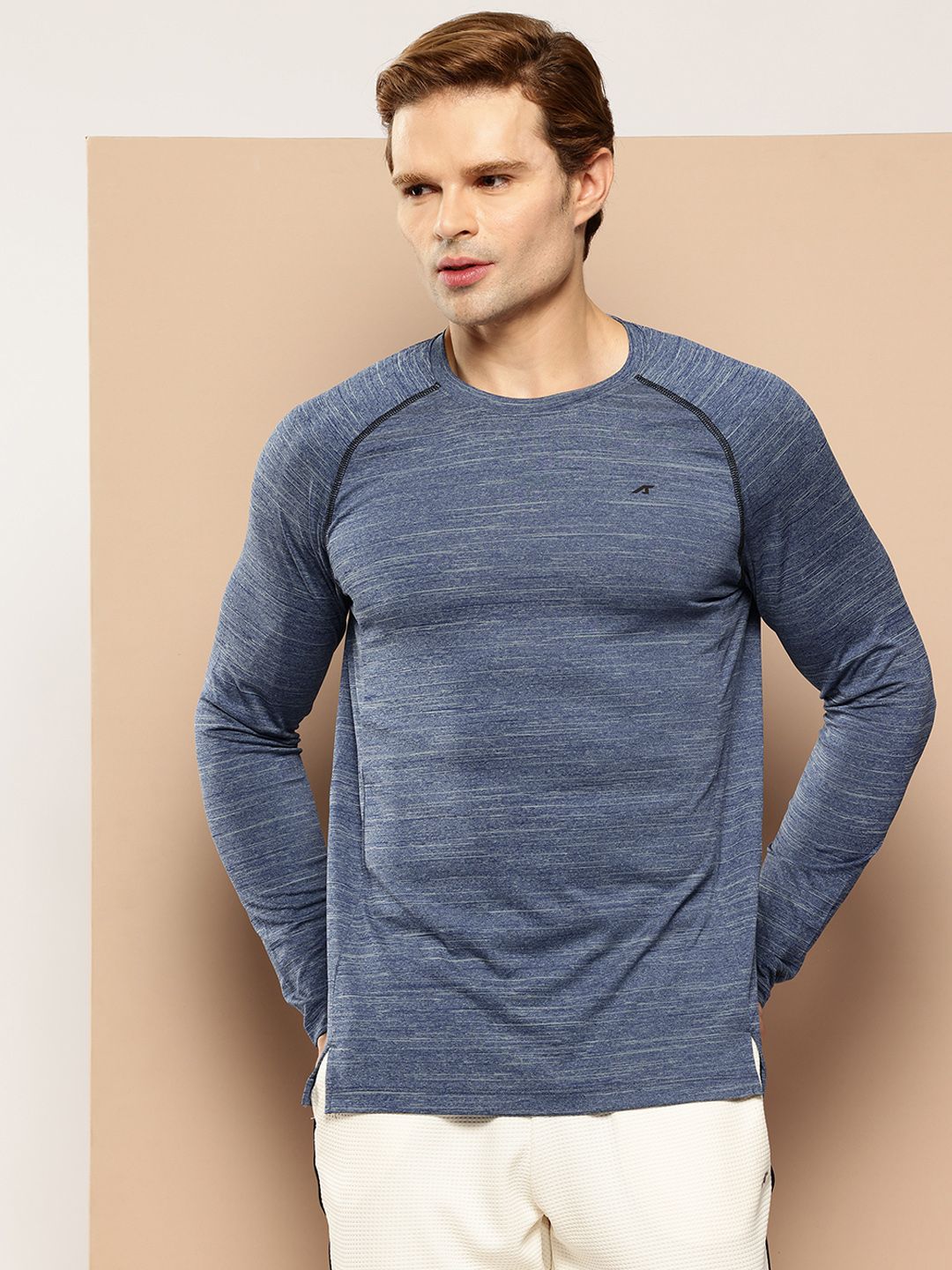 Alcis Striped Raglan Sleeves DryTech+ Slim Fit T-shirt with Contrast Stitch