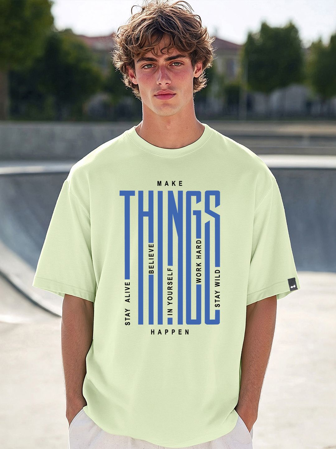 Bewakoof Men Typography Printed Round Neck Cotton Oversized T-shirt