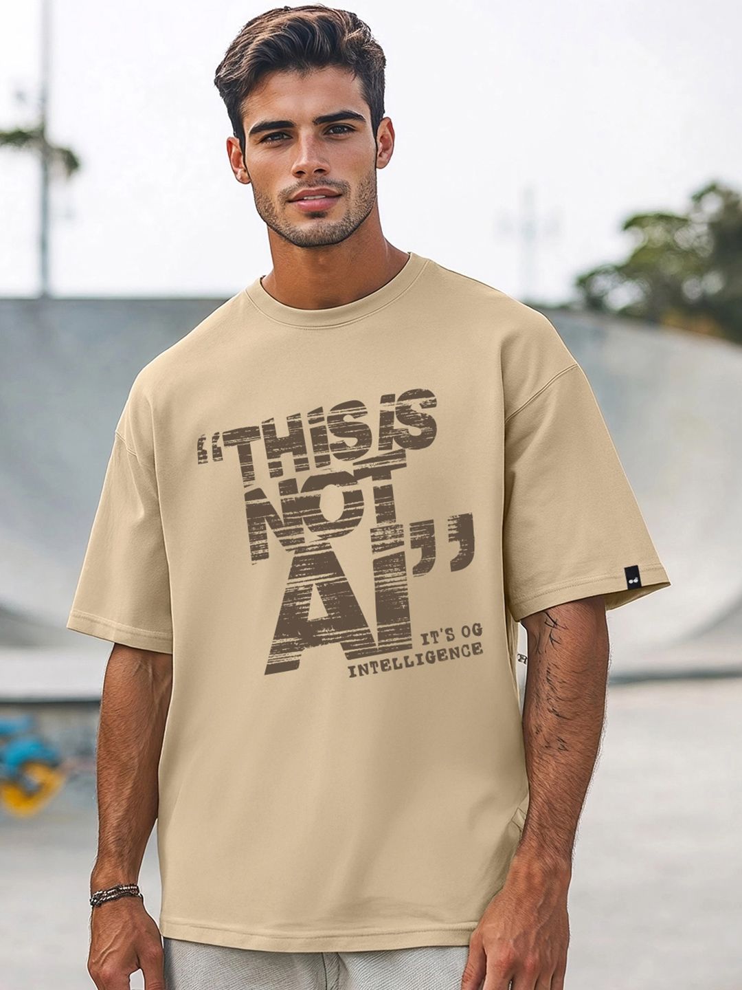 Bewakoof Men Ginger Root Brown Intelligence Typography Oversized T-shirt