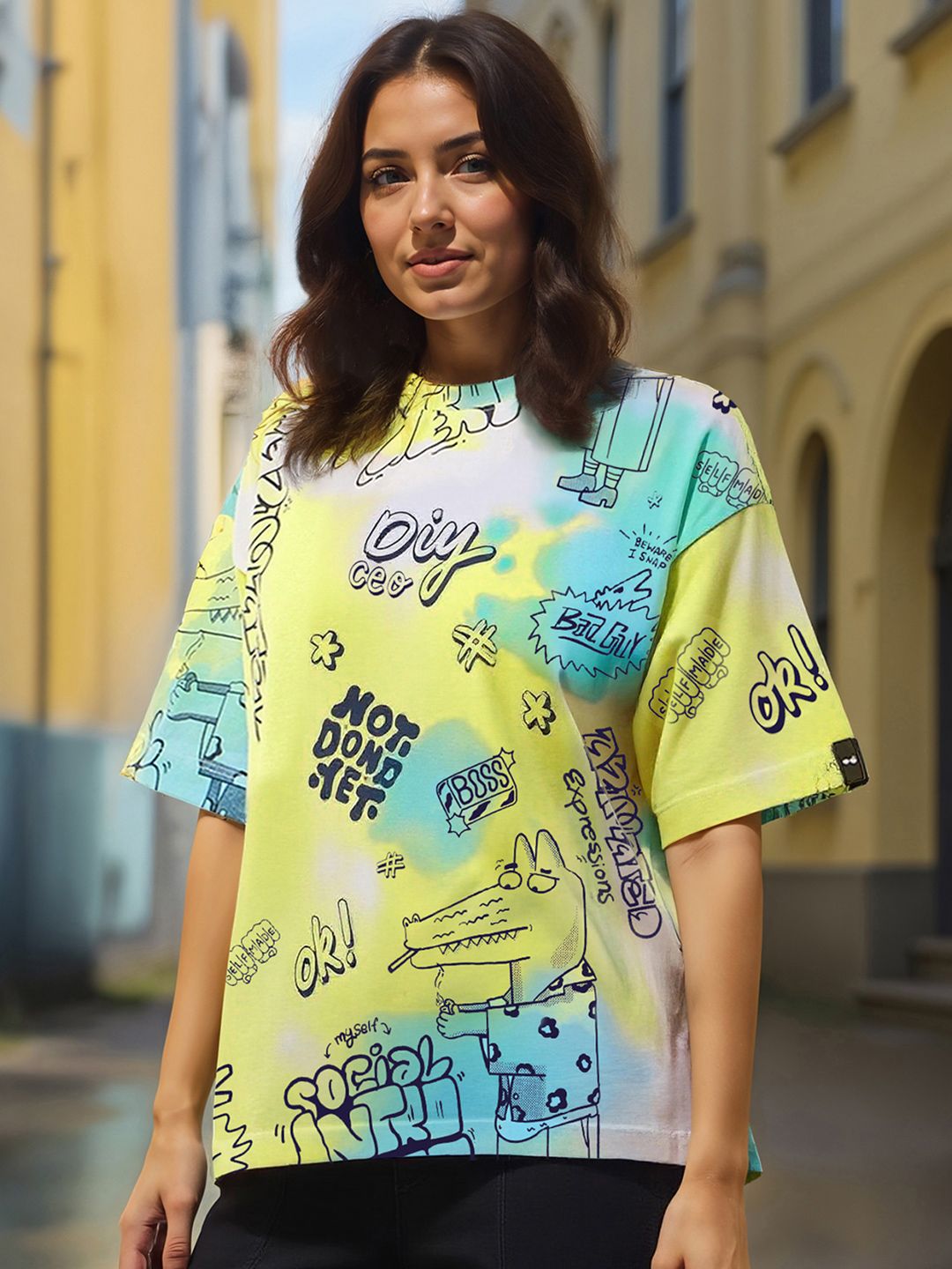 Bewakoof Women Typography Printed Round Neck Pure cotton T-shirt