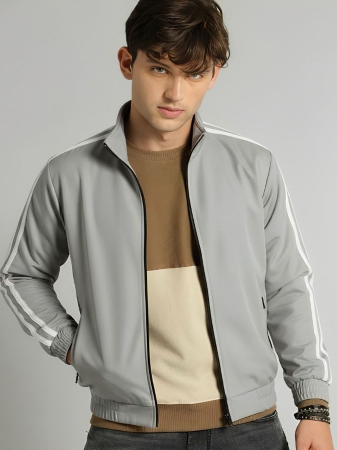 THE FASHION HUB Men Striped Lightweight Sporty Jacket