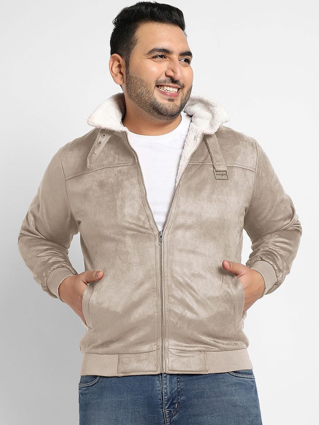 Instafab Plus Men Suede Windcheater Outdoor Bomber Jacket