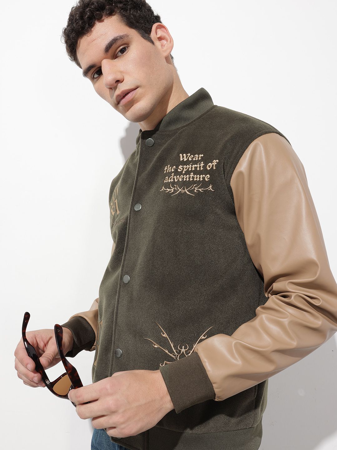The Roadster Life Co. Typography Embroidered Colourblocked Varsity Jacket