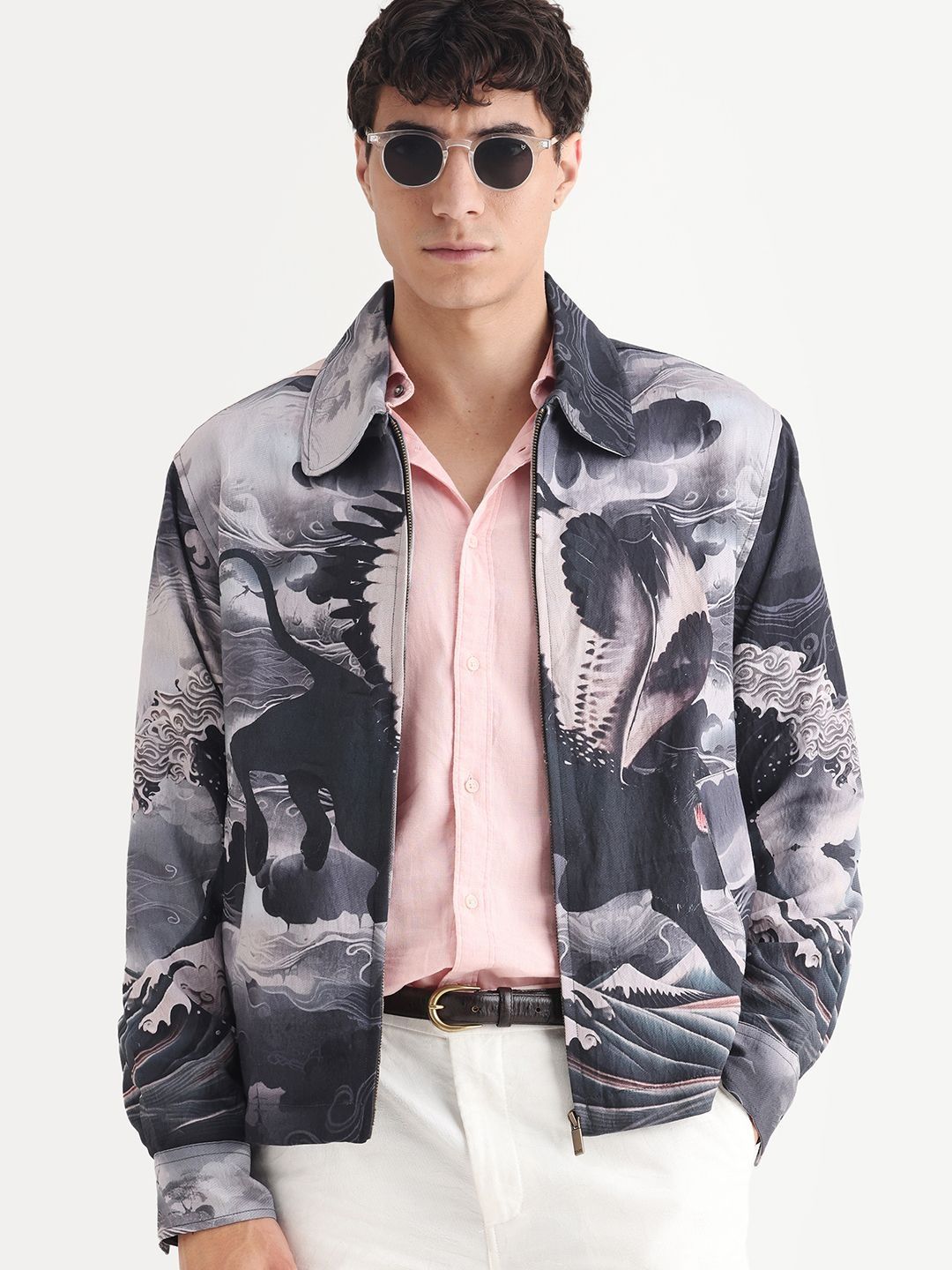 RARE RABBIT Men Twill Printed Zipper Tailored Jacket
