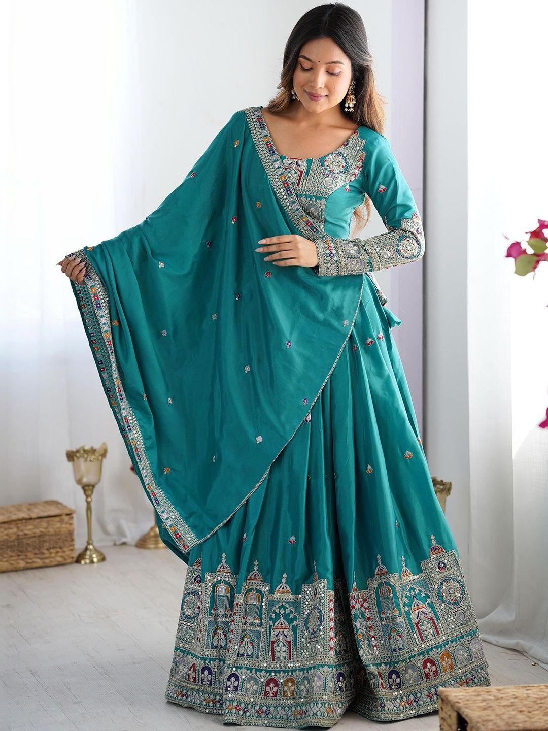 Moda Rapido Embellished Mirror Work Ready to Wear Lehenga & Blouse With Dupatta