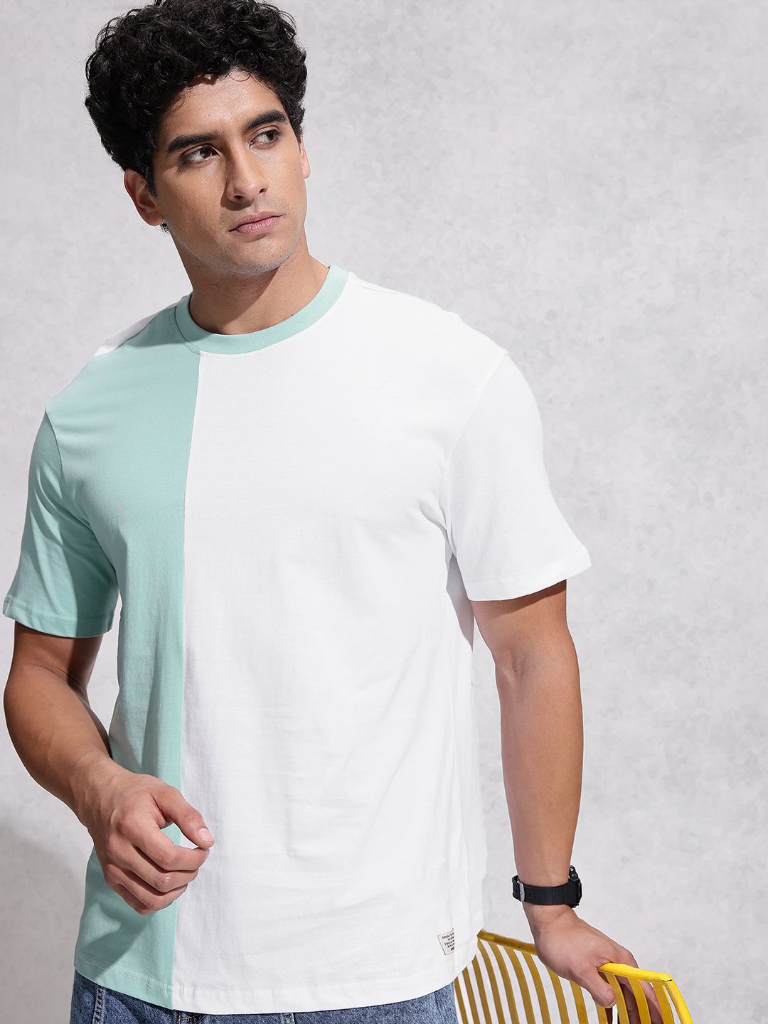 WROGN Colourblocked Pure Cotton Oversized T-shirt