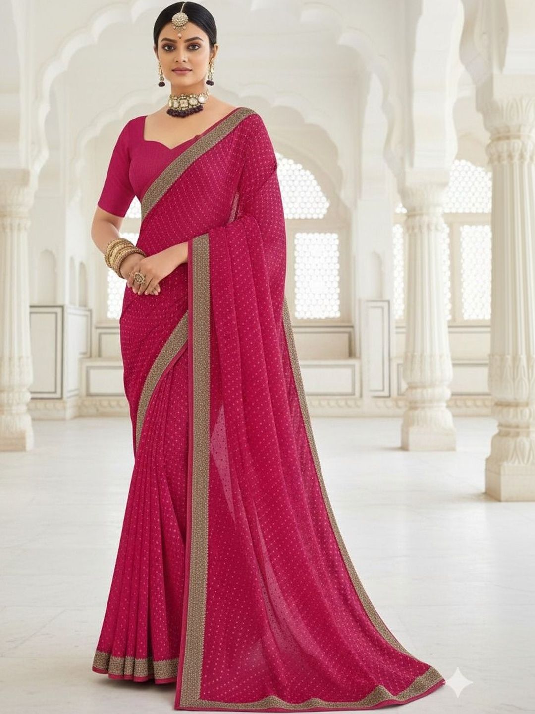 Moda Rapido Embellished Poly Georgette Designer Bandhani Saree