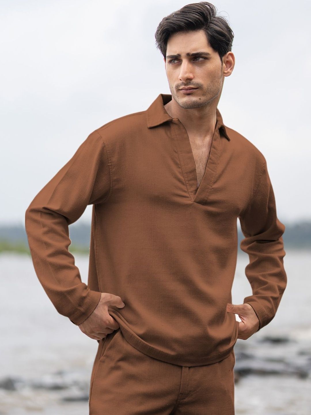 Powerlook Striuctured Cotton Textured Long Sleeves Boxy Fit Shirt