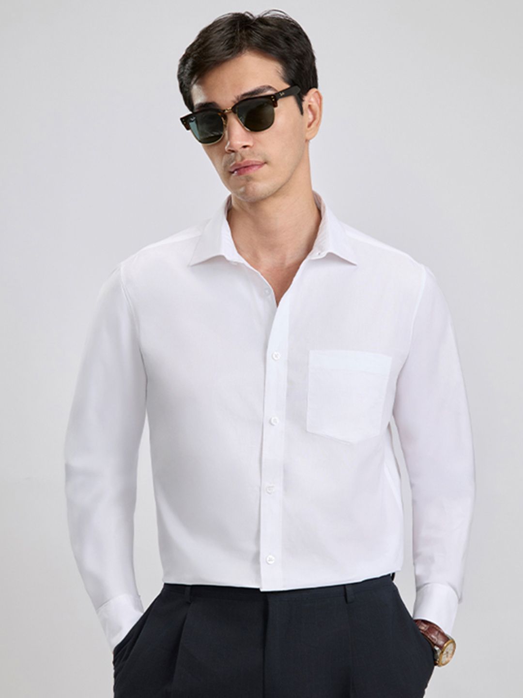 KINGDOM OF WHITE PRISTINE Men White Cotton Blend Regular Fit Formal Shirt
