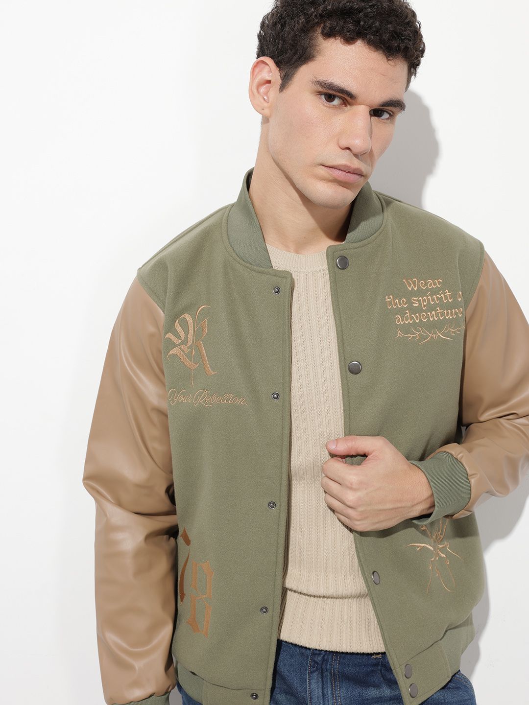 The Roadster Life Co. Typography Embroidered Colourblocked Varsity Jacket