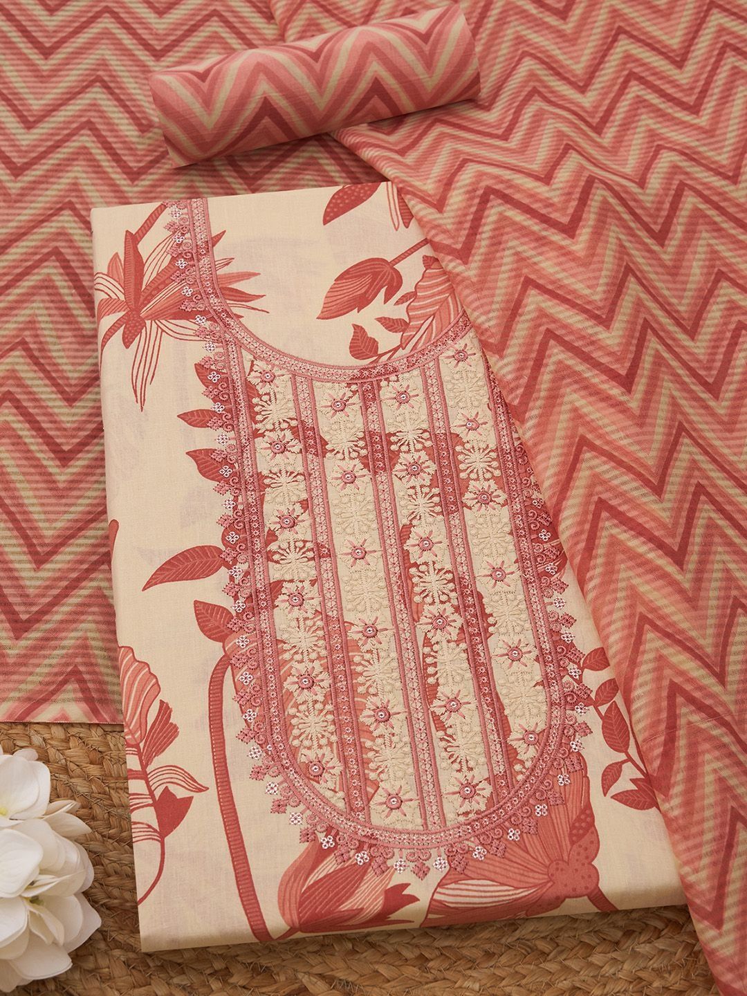 Soch Printed Pure Cotton Unstitched Dress Material