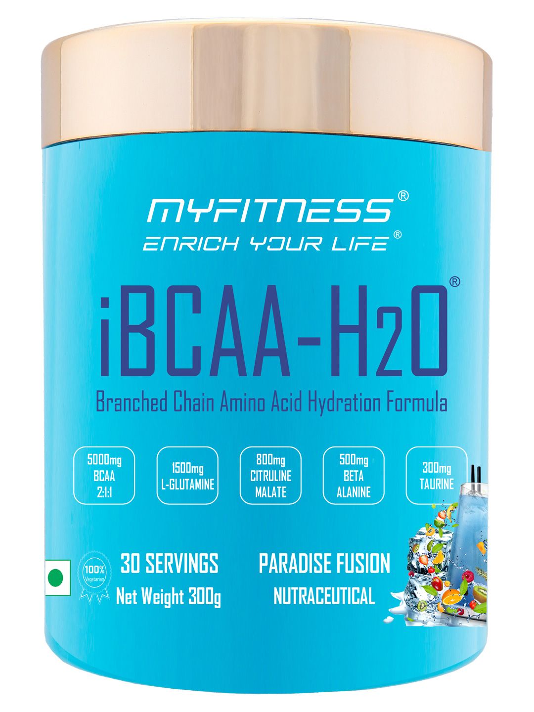 Myfitness iBcaa H2O- BCAA Powder - Paradise Fusion 300g - 30 Servings