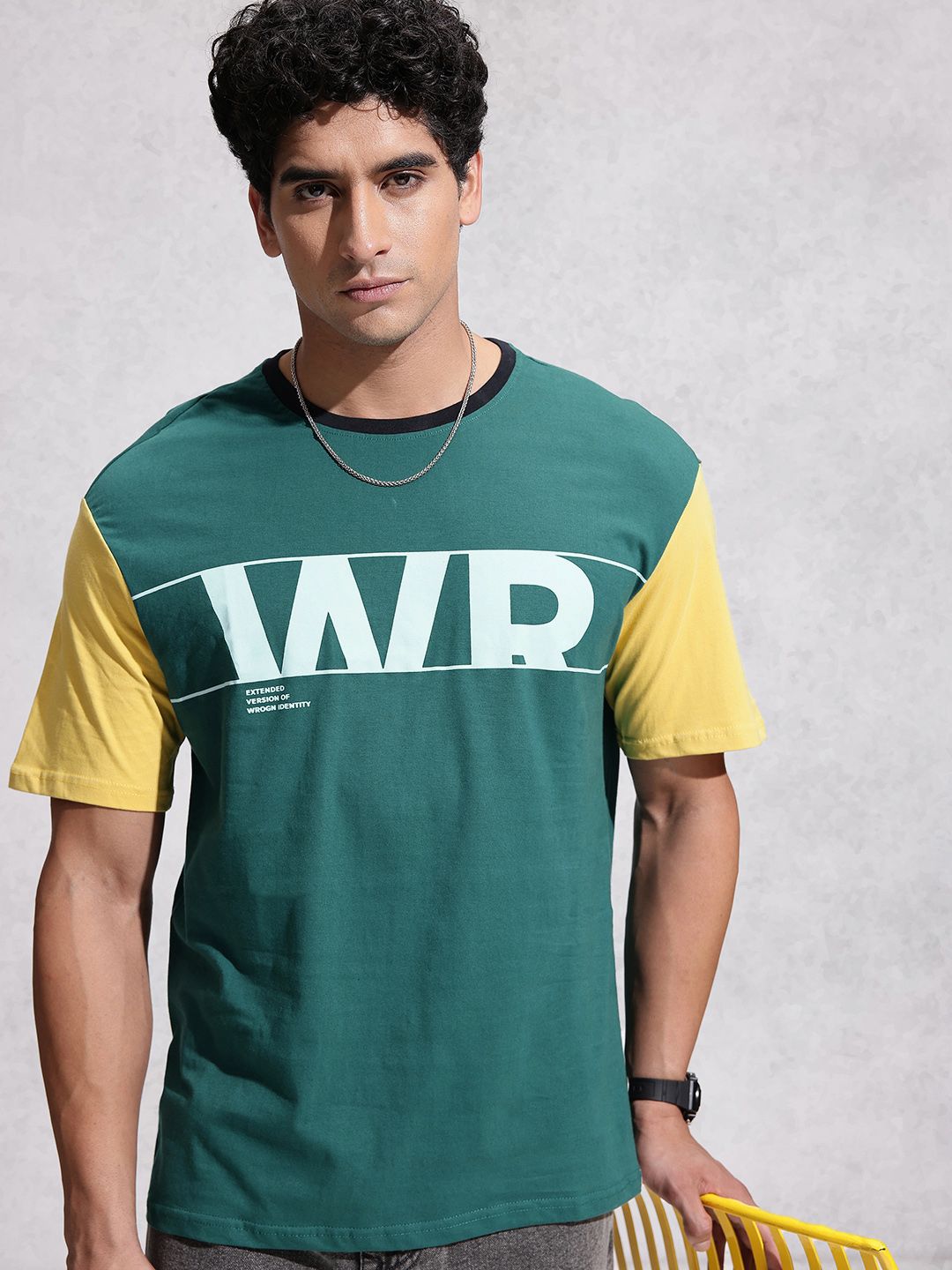 WROGN Brand Logo Printed Pure Cotton Oversized T-shirt