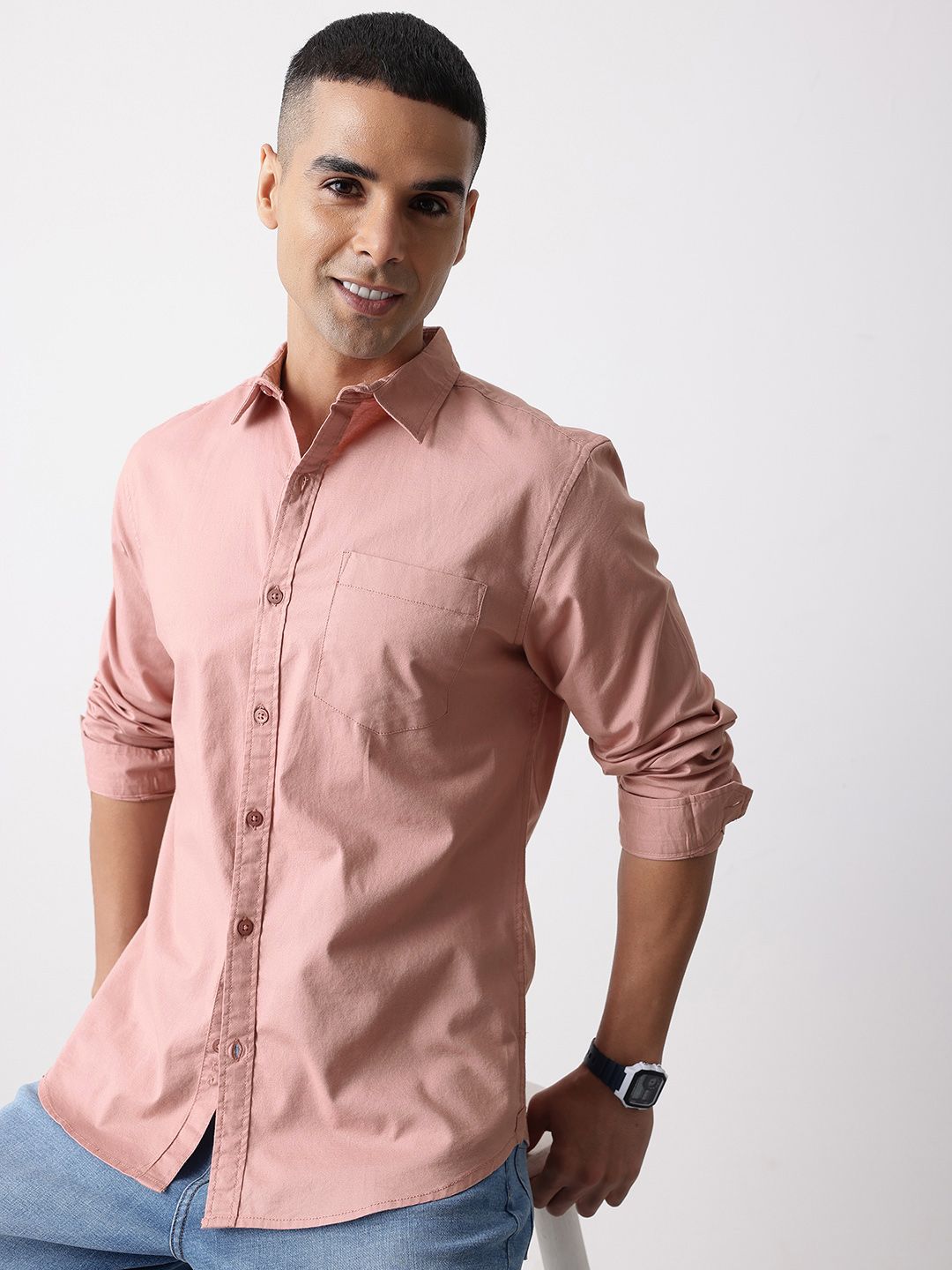 Mast & Harbour Spread Collar Pure Cotton Casual Shirt