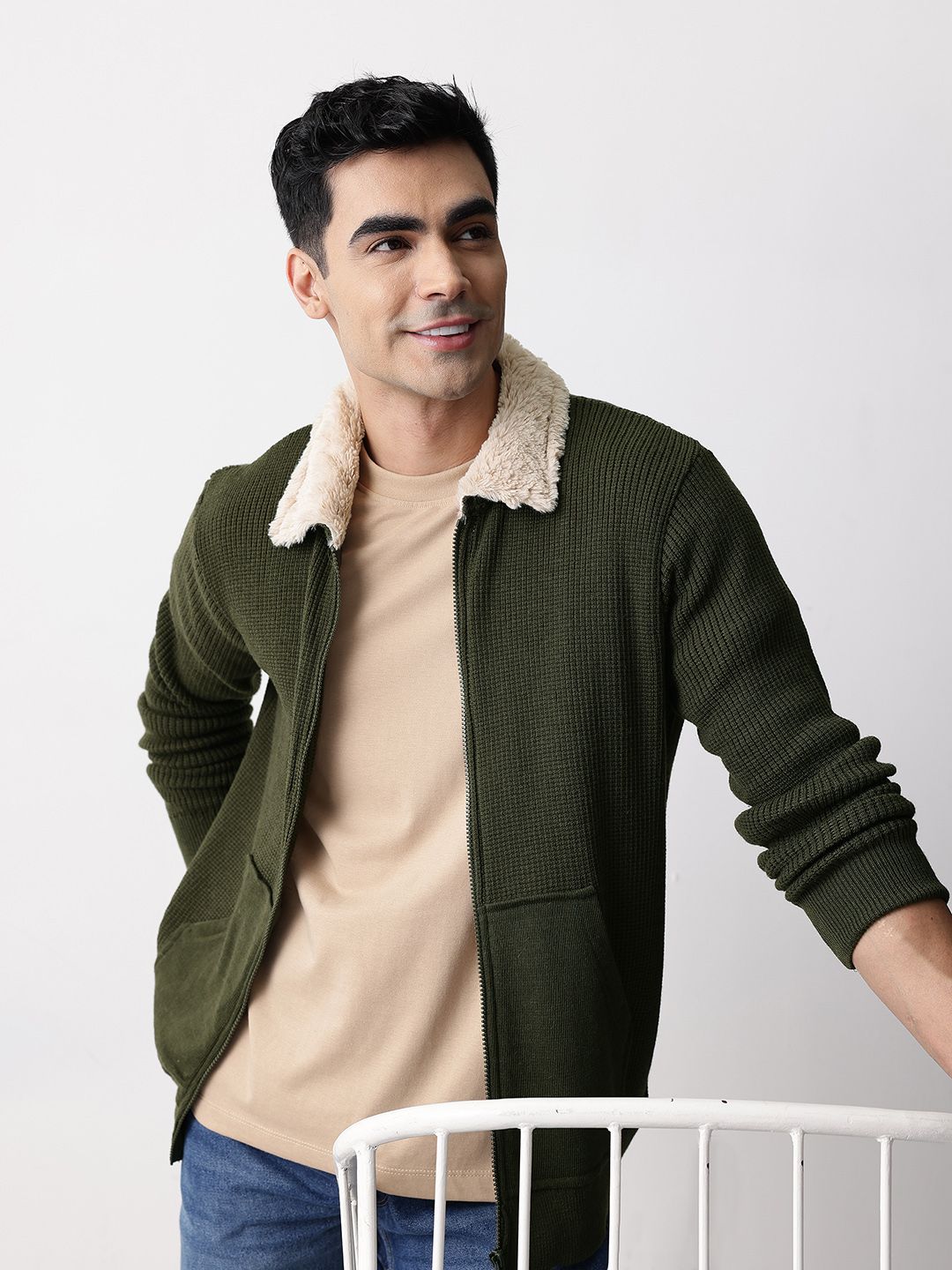 Mast & Harbour Faux Fur Trim Cardigan