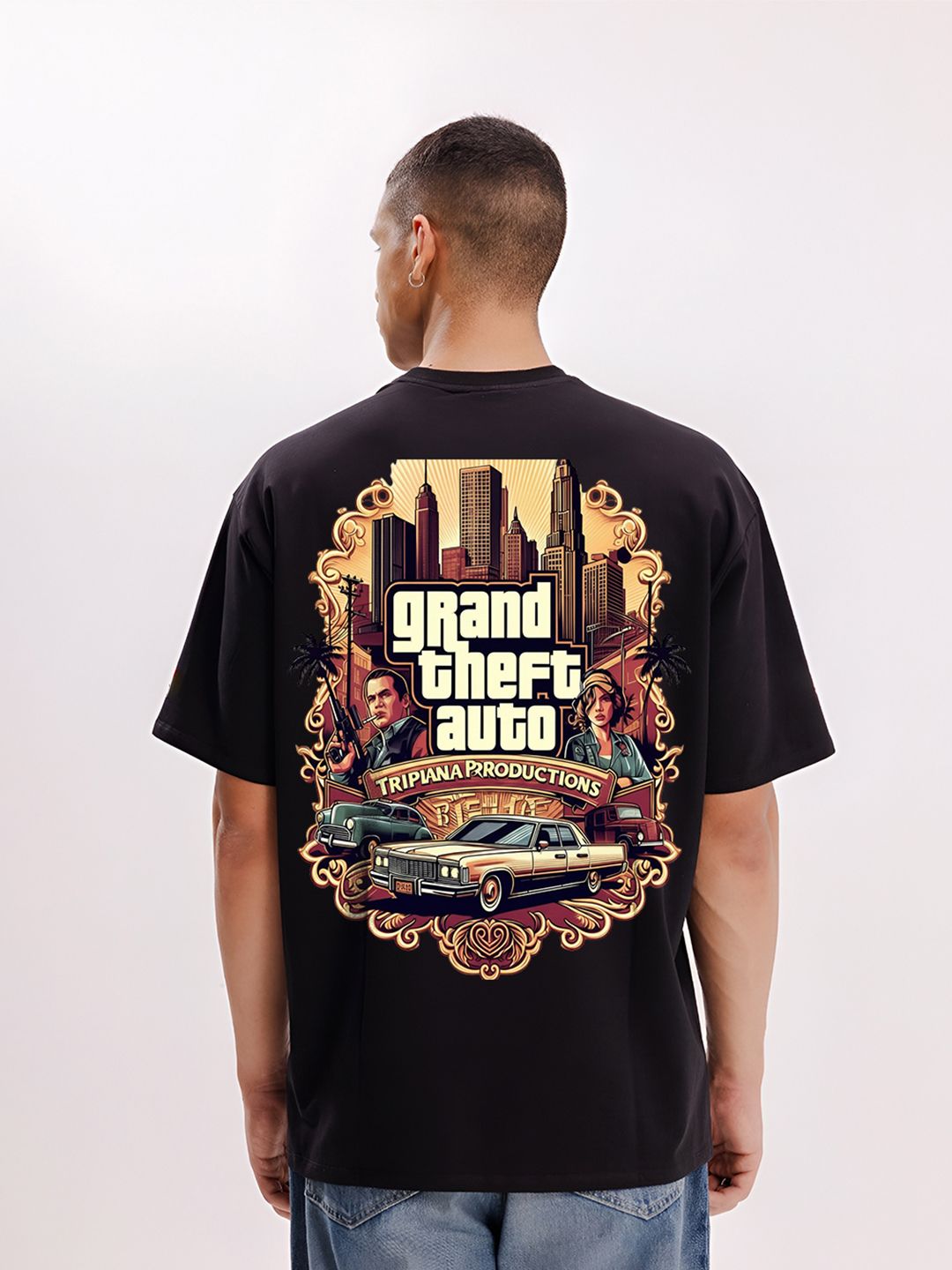 BDSQUARE Men Typography Printed Round Neck Oversized T-shirt